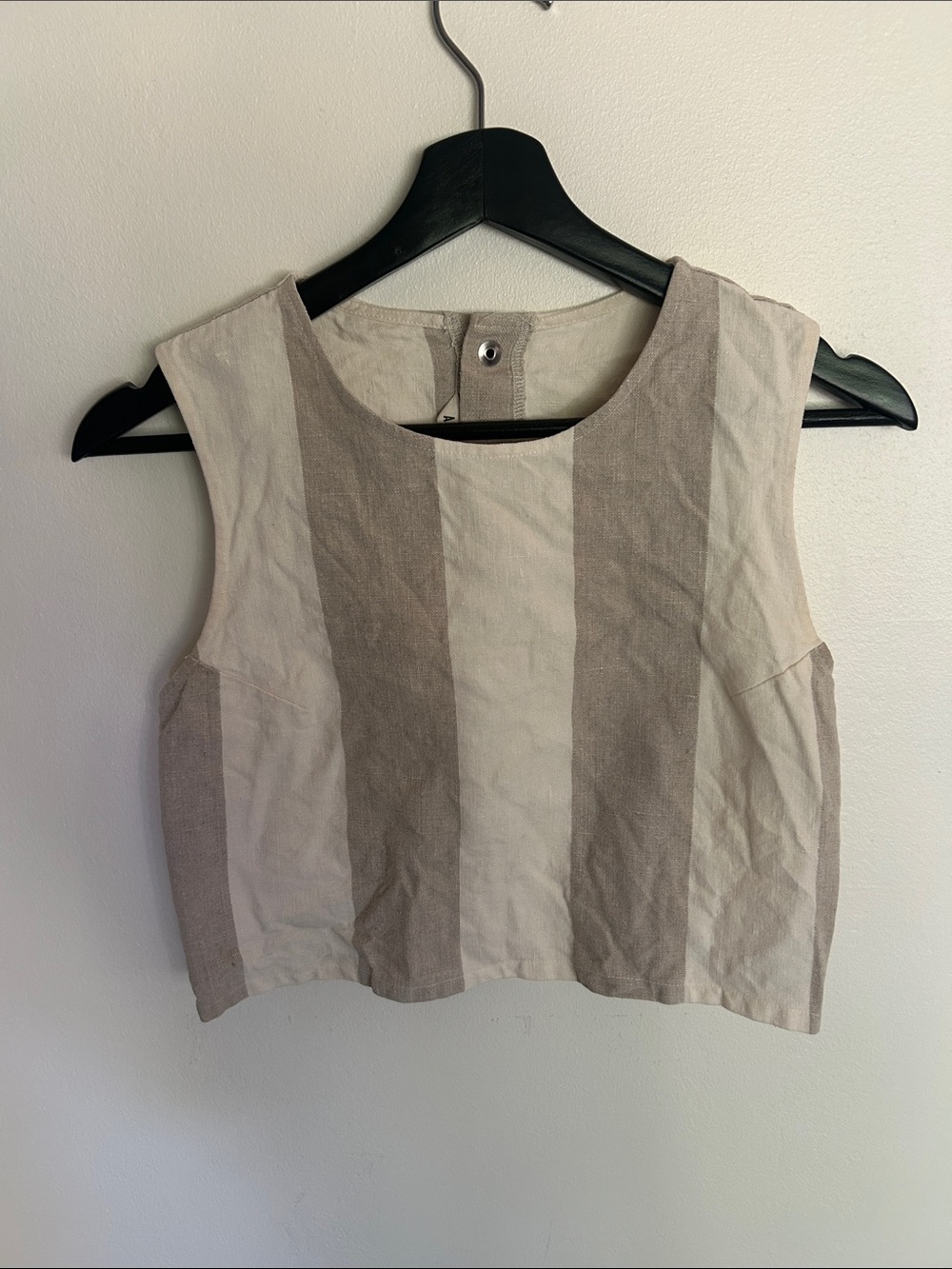 Ali Golden Striped Sleeveless Crop Tank Top - Cream & griege